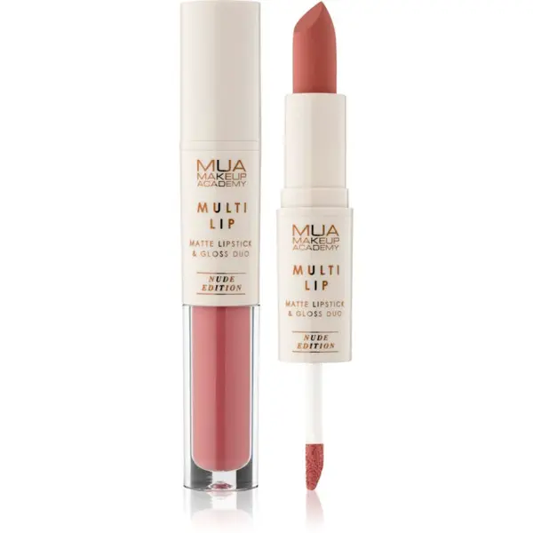 MUA Makeup Academy Multi Lip Nude Edition dlhotrvajúci rúž a lesk na pery duo odtieň Bloom 3.2 g
