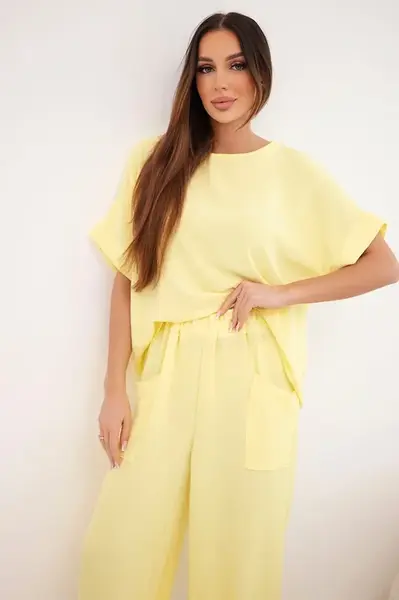 Kesi viskózová souprava halenka + kalhoty žlutá