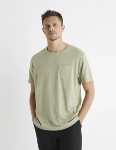 Celio Lněné tričko Belino s kapsičkou - Pánské