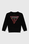 Dětská bavlněná mikina Guess černá barva, s potiskem