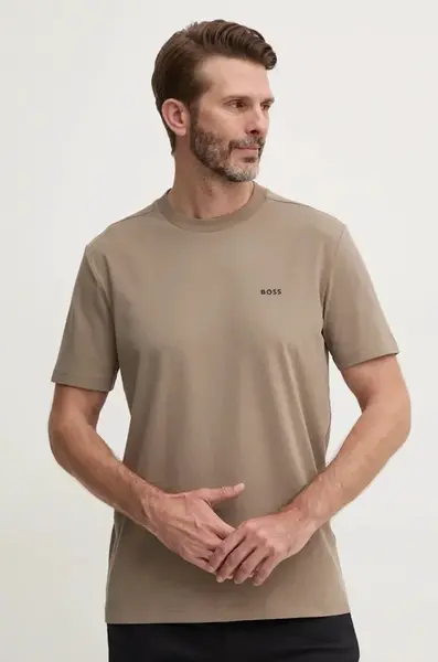Tričko Boss Green Tee béžová barva, s potiskem, 50506373