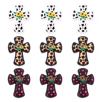 9Pcs 3 Colors Cross with Flower Silicone Focal Beads