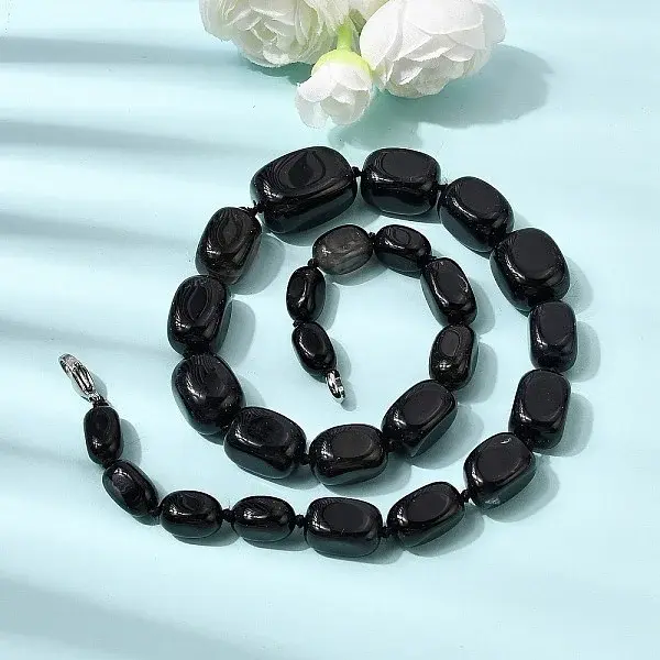 Dyed Natural Agate Cuboid Graduated Beaded Necklaces with Alloy Clasps