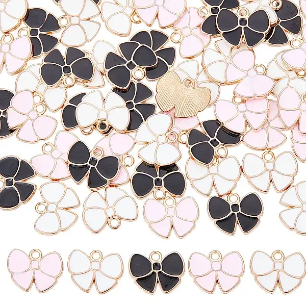 60Pcs 3 Colors Alloy Enamel Pendants