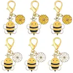 10Pcs 2 Styles Alloy Enamel Bee with Flower Pendant Decorations
