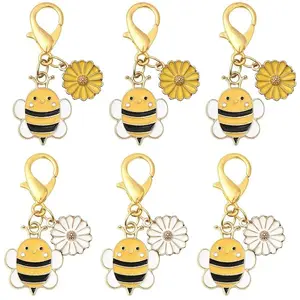 10Pcs 2 Styles Alloy Enamel Bee with Flower Pendant Decorations