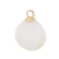 Natural Freshwater Shell Flat Round Charms with Brass Bails
