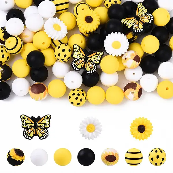 10 Styles Round & Daisy & Butterfly Silicone Beads