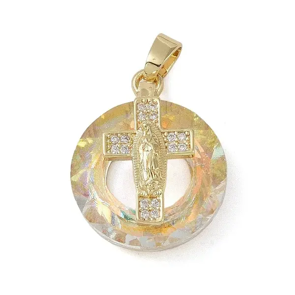 Brass Micro Pave Cubic Zirconia with Glass Pendents