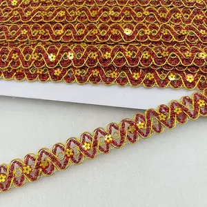 12M Flower Filigree Wavy Lace Ribbon with Paillette