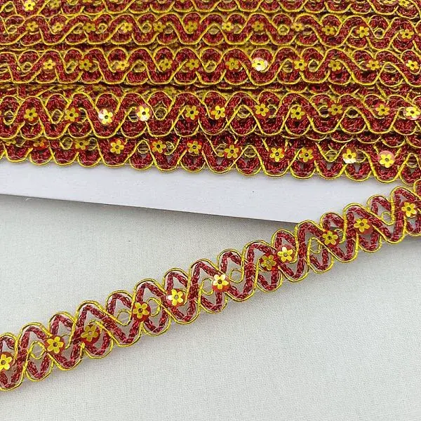 12M Flower Filigree Wavy Lace Ribbon with Paillette