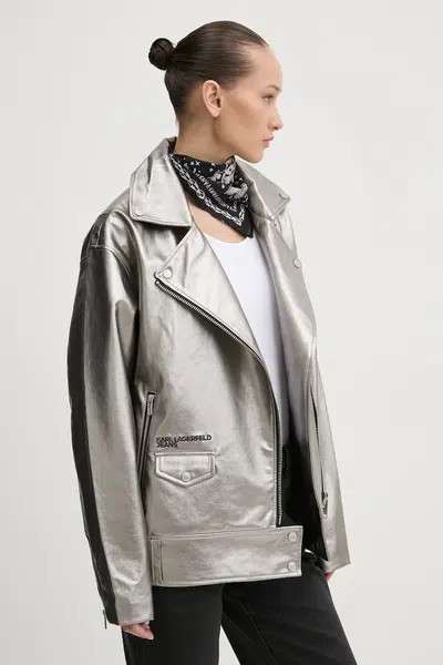 Bunda Karl Lagerfeld Jeans dámska, strieborná farba, prechodná, A1W15013