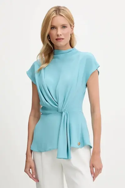 Blúzka Karl Lagerfeld tyrkysová farba, jednofarebná, A3W11017