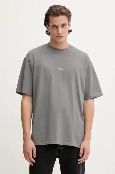 Bavlněné tričko Hugo Blue Nalono pánské, růžová barva, s potiskem