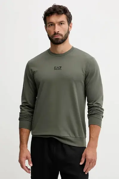 Bavlněná mikina EA7 Emporio Armani pánská, černá barva, hladká, PJVRZ.8NPM30