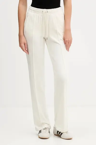 Velurové teplákové kalhoty Juicy Couture dámské, béžová barva, s aplikací, JCWBJ225307