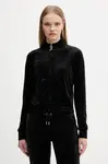 Velurová mikina Juicy Couture dámská, černá barva, s aplikací, JCWCT225308