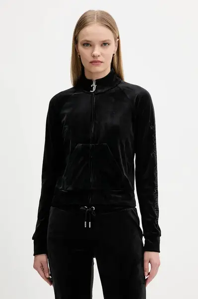 Velurová mikina Juicy Couture dámská, černá barva, s aplikací, JCWCT225308