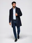 Ombre Men's coat with asymmetrical fastening and high collar - navy blue