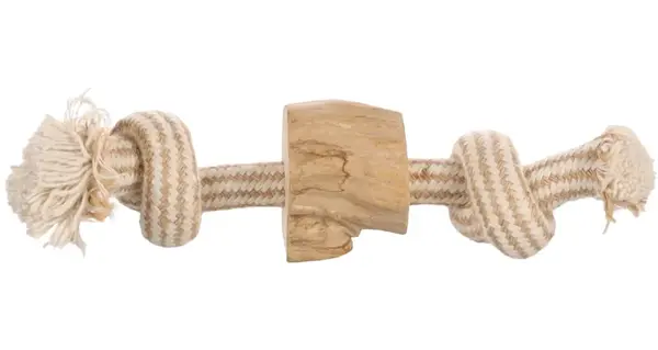 Flamingo Java žvýkací lano s kávovou dřevěnou kostkou S