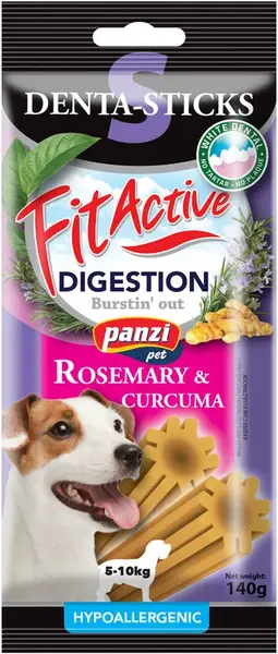 FitActive Hypoallergenic Denta-Sticks Digestion pamlsky pro psy - rozmarýn a kurkuma S - 140 g