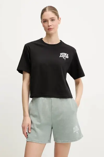 Bavlněné tričko Puma dámské, černá barva, 685030