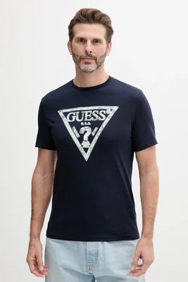 Bavlněné tričko Guess pánské, tmavomodrá barva, s potiskem, M5GI06 I3Z14