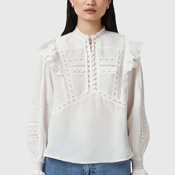 Bavlněná halenka AllSaints HEATHER dámská, bílá barva, hladká, W038PC