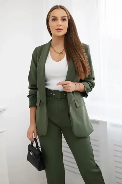 Kesi Włoski Elegantní souprava saka a kalhot khaki