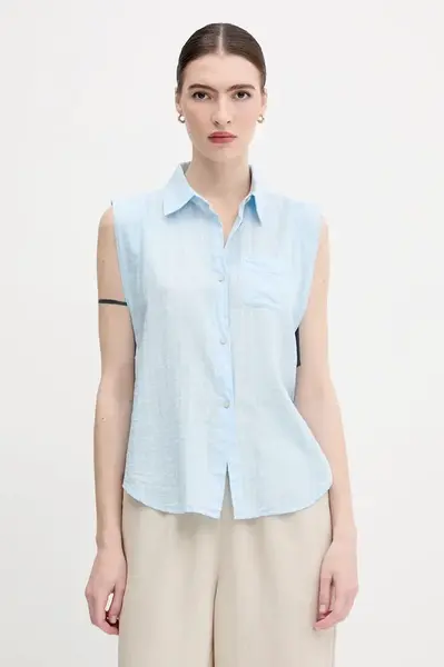 Košile United Colors of Benetton dámská, modrá barva, regular, s klasickým límcem, 5ONVDQ0C1