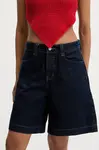 Džínové šortky Answear.LAB dámské, tmavomodrá barva, high waist