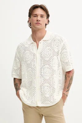 Bavlněný kardigan Levi's SWEATER CAMP SHIRT pánský, béžová barva, 0013G