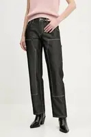 Kalhoty Guess Originals dámské, šedá barva, jednoduché, medium waist, W5RG10 D5L30