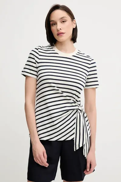 Bavlněné tričko Tommy Hilfiger dámské, béžová barva, WW0WW44559