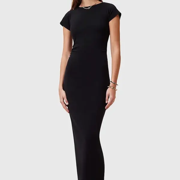 Bavlněné šaty AllSaints KATARINA černá barva, maxi, přiléhavé, W253DC