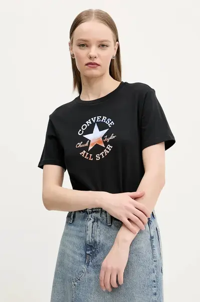 Bavlněné tričko Converse černá barva, 10027385-A02