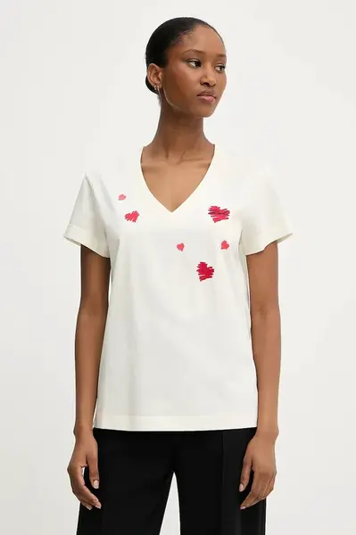 Bavlněné tričko Karl Lagerfeld dámské, béžová barva, A3W17017