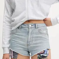 Džínové šortky adidas Originals Pride x Jeremy Scott dámské, modrá barva, high waist, JW0831