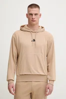 Mikina adidas Feelcozy pánská, béžová barva, s kapucí, hladká, JX3325