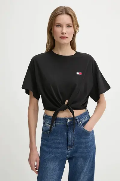 Bavlněné tričko Tommy Jeans dámské, černá barva, DW0DW20321
