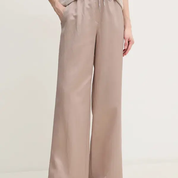 Kalhoty s příměsí lnu Marc Aurel béžová barva, high waist, 1852-1000-93406