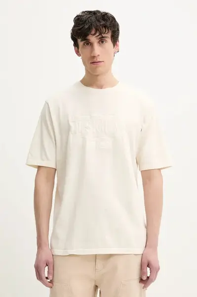 Bavlněné tričko Desigual WASHINGTONEC béžová barva, s aplikací, 25SMTK14
