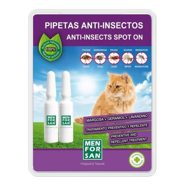MENFORSAN Antiparazitní pipety proti blechám a klíšťatům pro kočky 2 x 1.5 ml