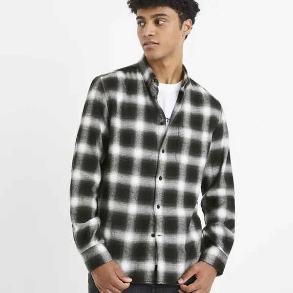 Tmavohnedá kockovaná košeľa Celio Vaflaca