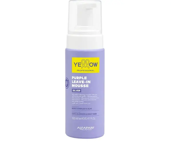 Bezoplachová fialová pěna pro neutralizaci žlutých tónů Yellow Professional Silver Purple Leave-In Mouse - 160 ml + dárek zdarma