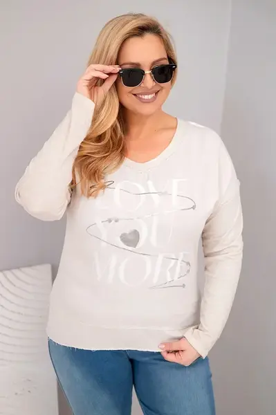 Kesi Włoski Dámska blúzka Plus Size s nápisom Love You More béžová