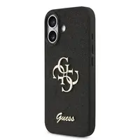 Zadní kryt Guess PU Fixed Glitter 4G Metal Logo pro Apple iPhone 17, černá