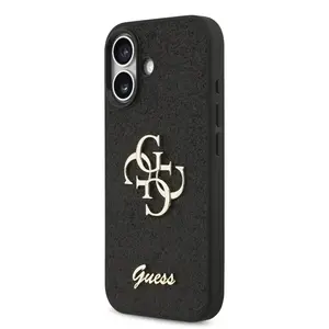 Zadní kryt Guess PU Fixed Glitter 4G Metal Logo pro Apple iPhone 17, černá