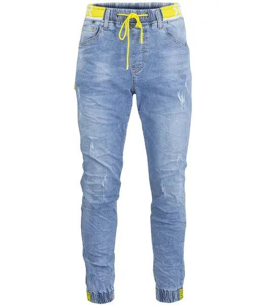 Pánske modré denim joggery s viazaním
