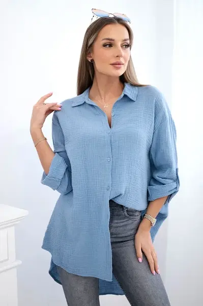 Kesi Włoski Bavlněná mušelínová košile jeansowy